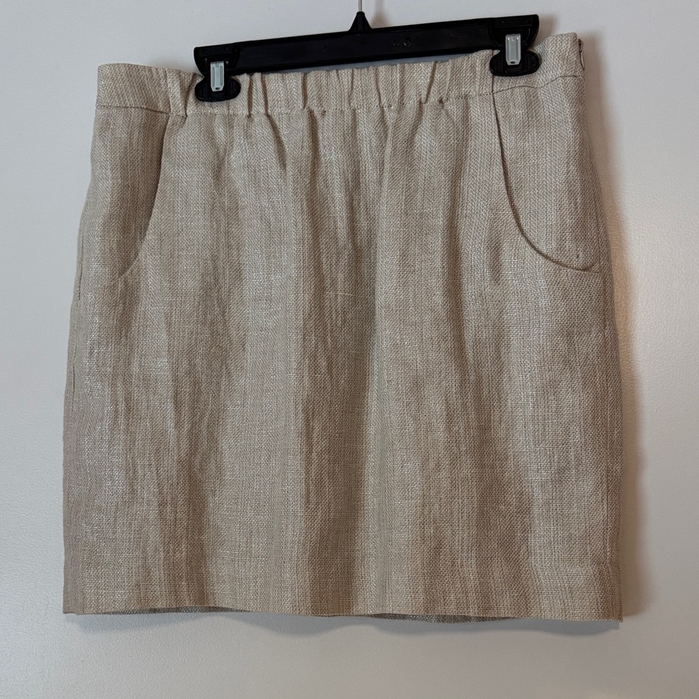 LOFT 100% Linen Tan Lined Linen Skirt | Women's 8